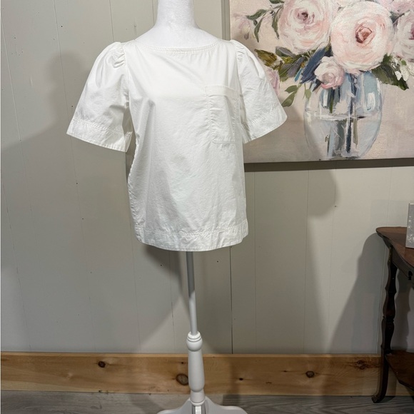 kate spade Tops - Kate Spade White Puff Sleeve Top with pocket